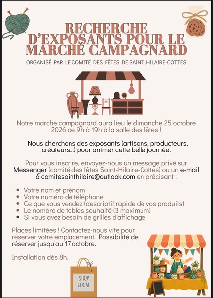 Le comité des fêtes de Saint Hilaire Cottes cherche actuellement des exposants