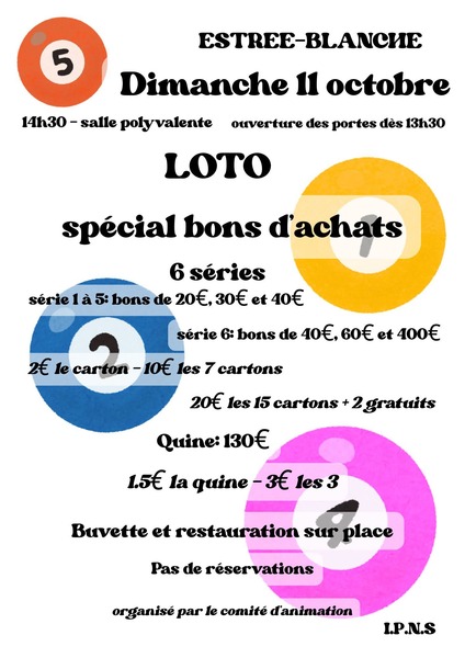 Un loto ce dimanche 11 octobre à Estrée Blanche