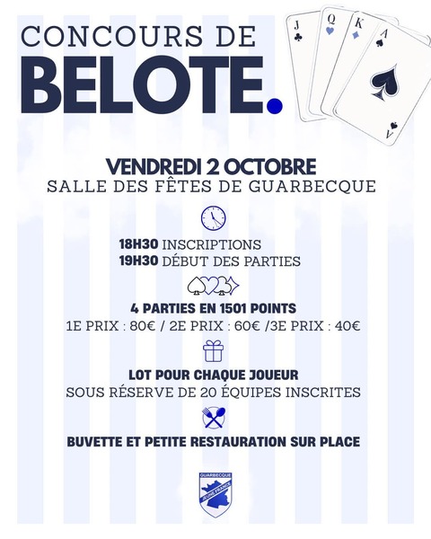 Un concours de belote sera organisé ce vendredi 2 octobre à Guarbecque