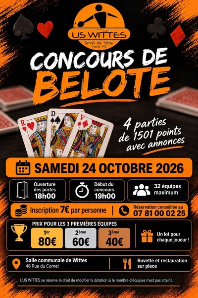 Un concours de belote ce samedi 24 octobre à Wittes