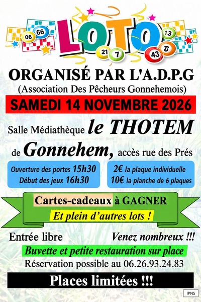 Un loto sera organisé ce samedi 14 novembre à Gonnehem