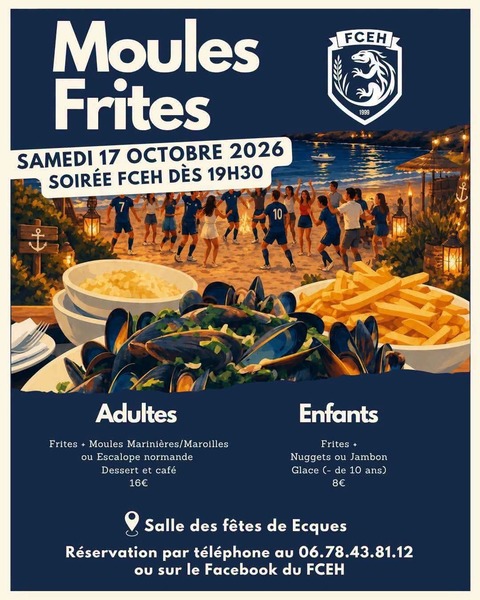 Un repas moules frites avec le club de foot d'Ecques ce samedi 17 octobre