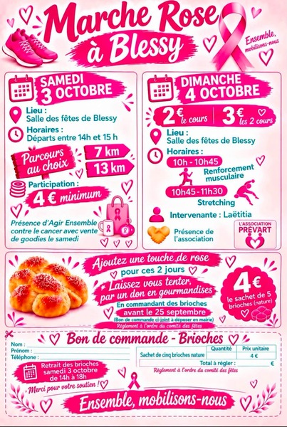 Le premier week-end d'octobre sera sous le signe de la mobilisation pour octobre rose à Blessy