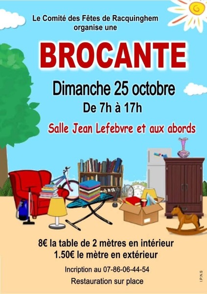 Une brocante sera organisée en salle ce dimanche 25 octobre à Racquinghem