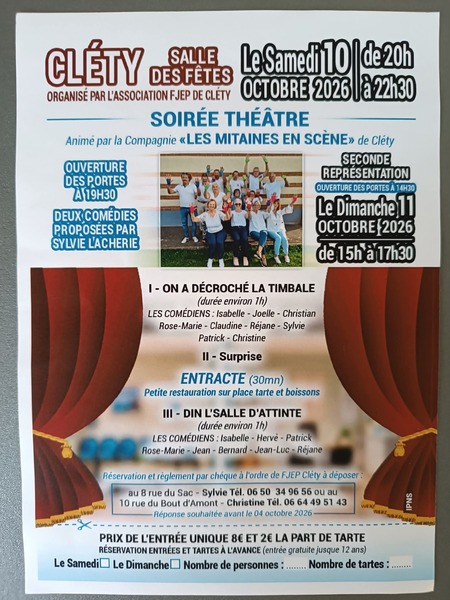 Deux événements autour du théâtre à Cléty ces samedi 10 et dimanche 11 octobre