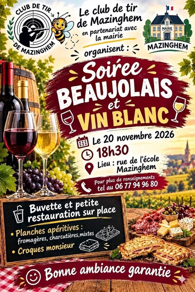 Soirée Beaujolais et vin blanc ce samedi 20 novembre à Mazinghem