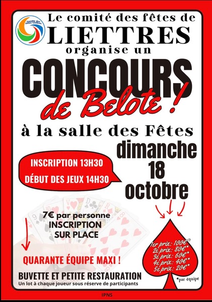 Un concours de belote ce dimanche 18 octobre à Liettres