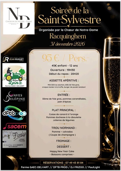 La chorale de Notre Dame de Racquinghem organise un repas pour le réveillon de la Saint Sylvestre