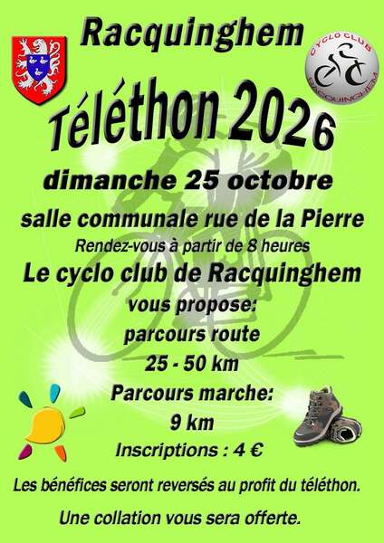 Le téléthon 2026 avec le club cyclo de la commune de Racquinghem ce dimanche 25 octobre