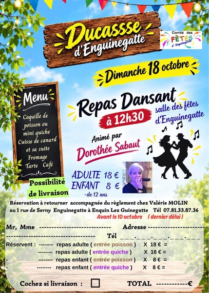 Le repas de la ducasse d'Enquin les guinegatte se déroulera ce dimanche 18 octobre