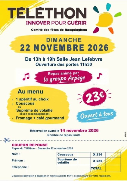 Un repas dansant solidaire ce dimanche 22 novembre à Racquinghem