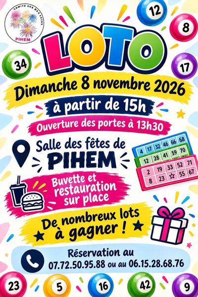 Le loto du comité des fêtes de Pihem ce dimanche 8 novembre
