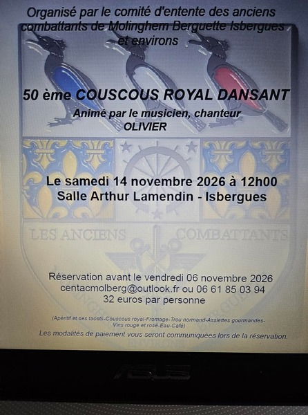 Repas dansant des anciens combattants de Molinghem, Berguette, Isbergues et environs ce samedi 14 novembre à Isbergues