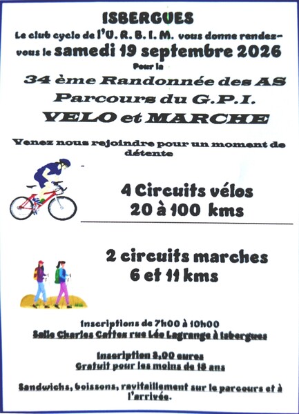 Les randonnées de l'U.R.B.I.M d'Isbergues ce samedi 19 septembre