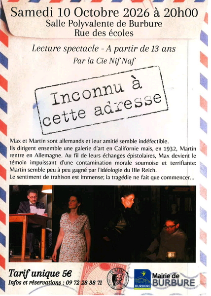 Lecture spectacle ce samedi 10 octobre à Burbure