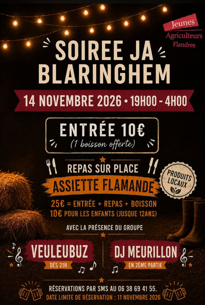 Une soirée familiale sera organisé par les jeunes agriculteurs des Flandres ce samedi 14 novembre