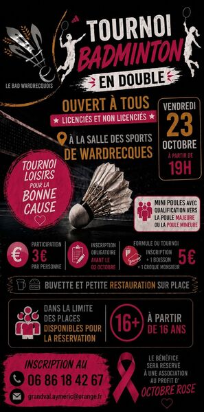 Un tournoi de badminton ce vendredi 23 octobre à Wardrecques