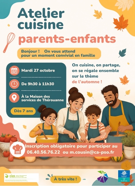 Atelier cuisine parents enfants ce mardi 27 octobre à Thérouanne