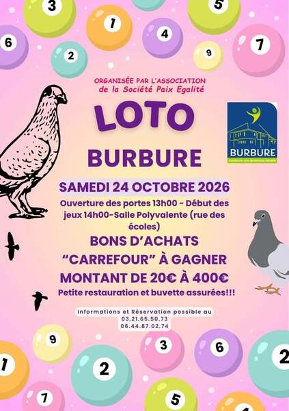 Un loto ce samedi 24 octobre à Burbure