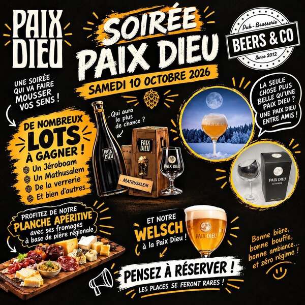 Soirée Paix dieu chez Beers and co d'Aire sur la Lys ce samedi 10 octobre