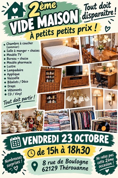 Vide maison ce vendredi 23 octobre à Thérouanne