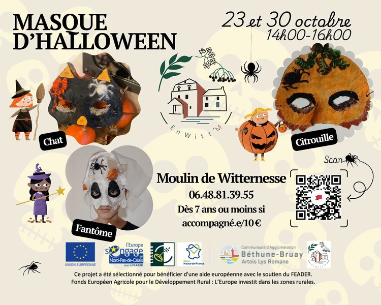 Masque d'Halloween ces vendredis 23 et 30 octobre au moulin de Witternesse