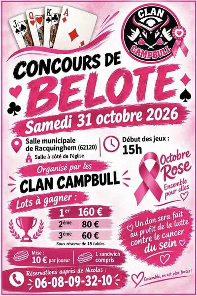 Un concours de belote sera organisé ce samedi 31 octobre à Racquinghem