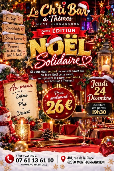 Un noel solidaire au ch'ti bar à thèmes de Mont Bernenchon ce 24 décembre au soir