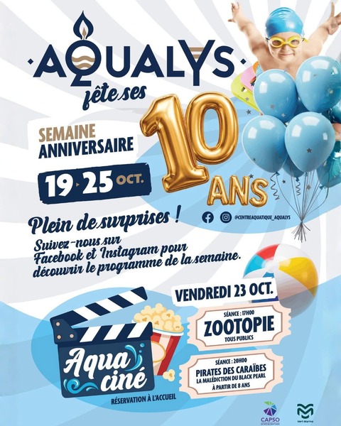 Les 10ans déjà de la piscine Aqualys d'Aire sur la Lys du 19 au 25 octobre prochain