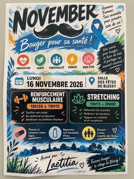 Bouger pour votre santé pour November ce lundi 16 novembre à Blessy