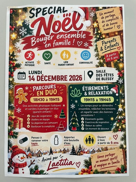 Deux séances de sport spéciales Noel ce lundi 14 décembre à Blessy