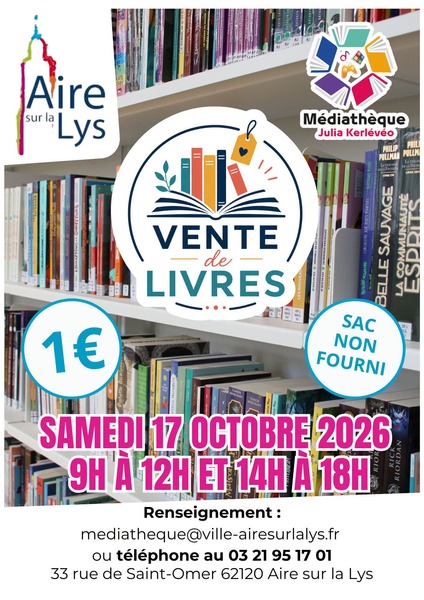 Vente de livres ce samedi 17 octobre à la médiathèque de la ville d'Aire sur la Lys