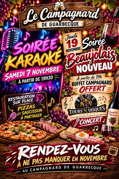 Une soirée karaoké et une soirée Beaujolais nouveau au Campagnard de Guarbecque
