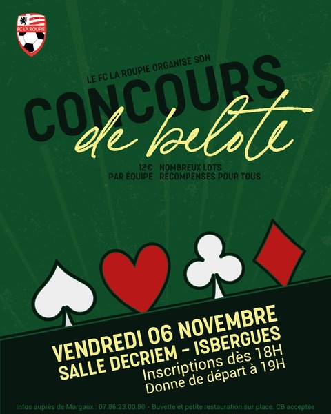 Un concours de belote ce vendredi 6 novembre à Isbergues