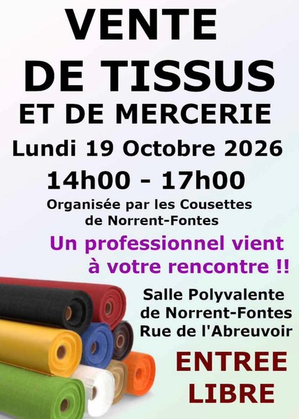 Vente de tissus ce lundi 19 octobre à Norrent Fontes