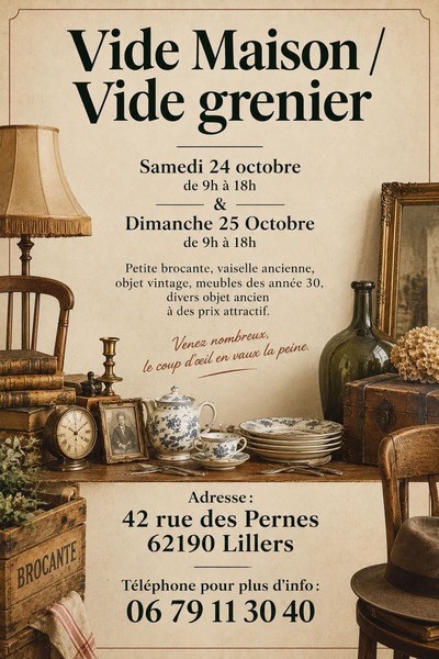Un vide maison et vide grenier ces samedi 24 et dimanche 25 octobre à Lillers