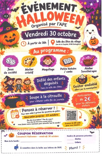 Evénement halloween avec l'APE de Boeseghem ce vendredi 30 octobre