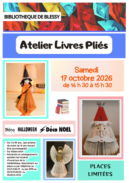 Atelier livres pliés à la médiathèque de Blessy ce samedi 17 octobre
